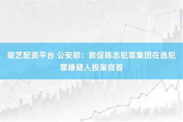 骏艺配资平台 公安部：敦促陈志犯罪集团在逃犯罪嫌疑人投案自首